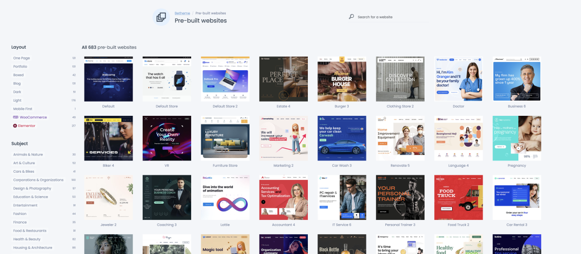 Pre-built websites in BeTheme